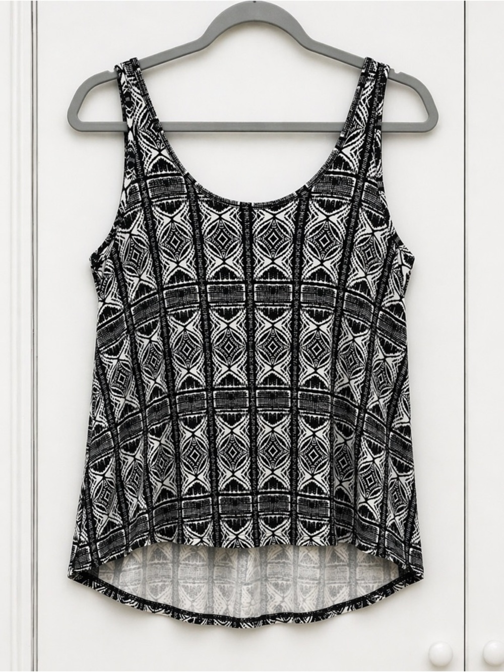 See You Monday Black & White Geometric Tank Size M | Flowy Boho Festival Summer
